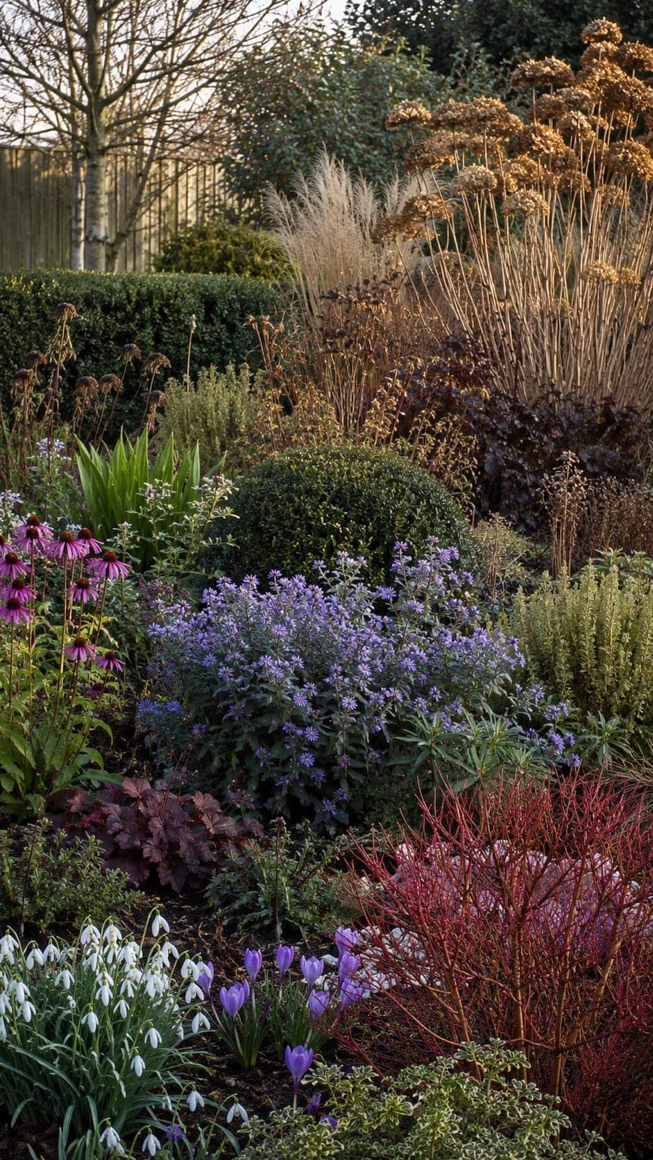 Flower bed designed for four season interest