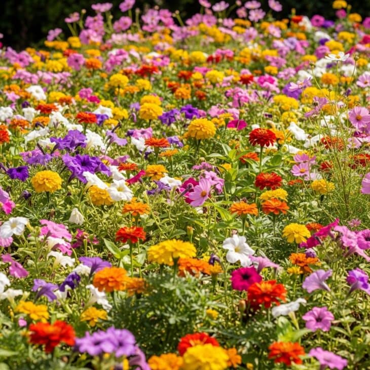 Flower bed packed with bright annual bedding plants