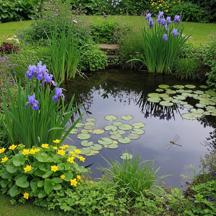 Small informal cottage garden wildlife pond