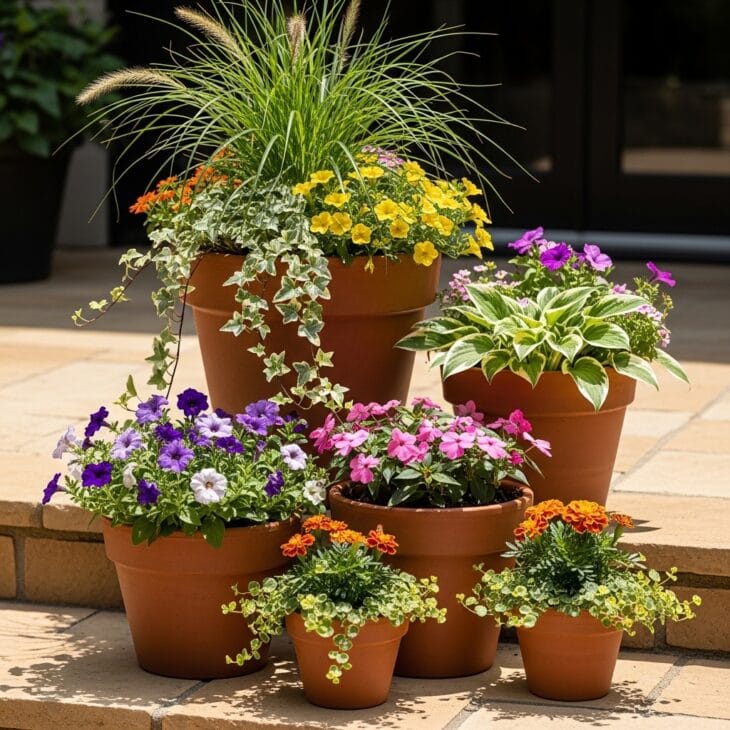 Cluster of pots grouped together for impact