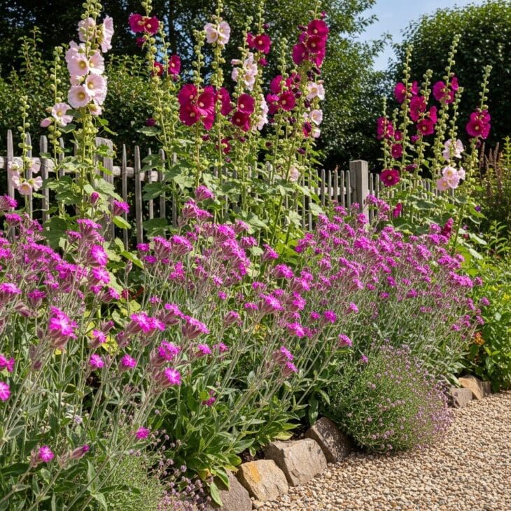 Hollyhock and Rose Campion Bank