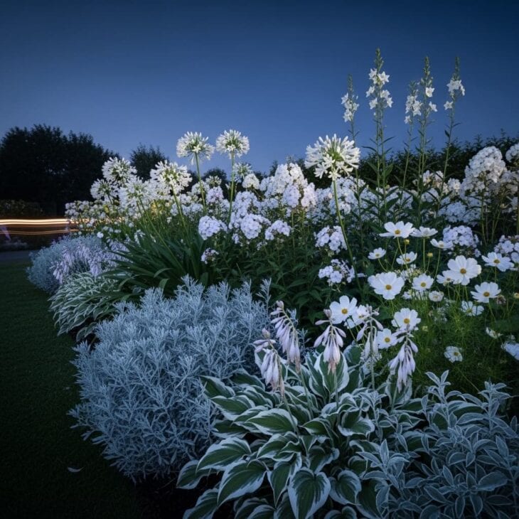 white and silver moon garden border