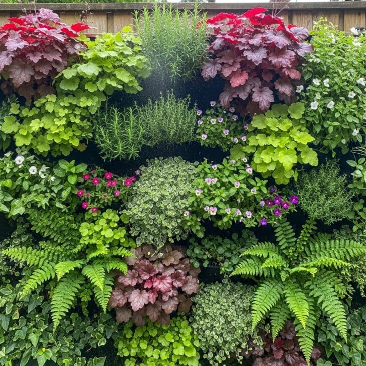 Lush living wall covering a backyard fence