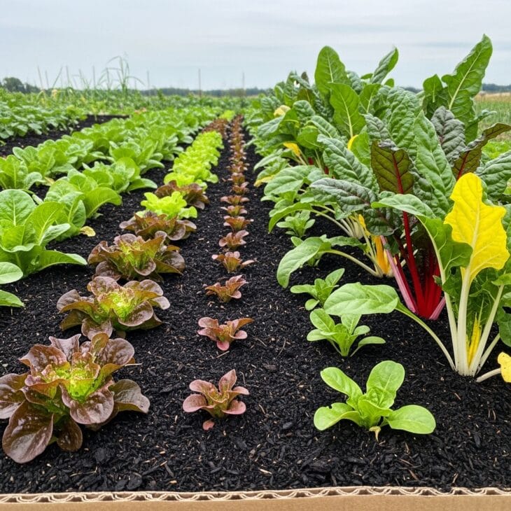 No-dig vegetable bed mulched with dark compost