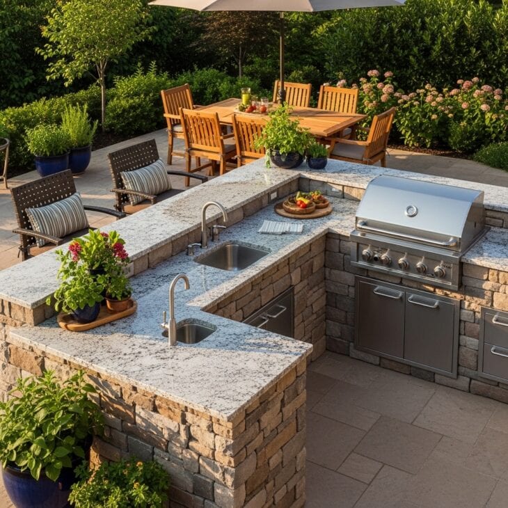 Built-in outdoor kitchen and bar on a patio