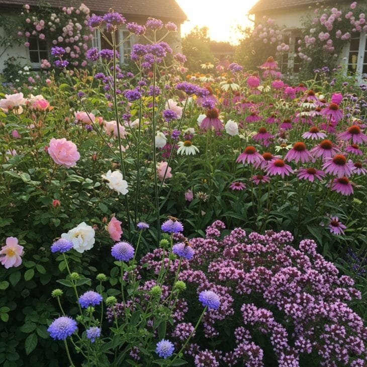 Cottage border alive with bees and butterflies