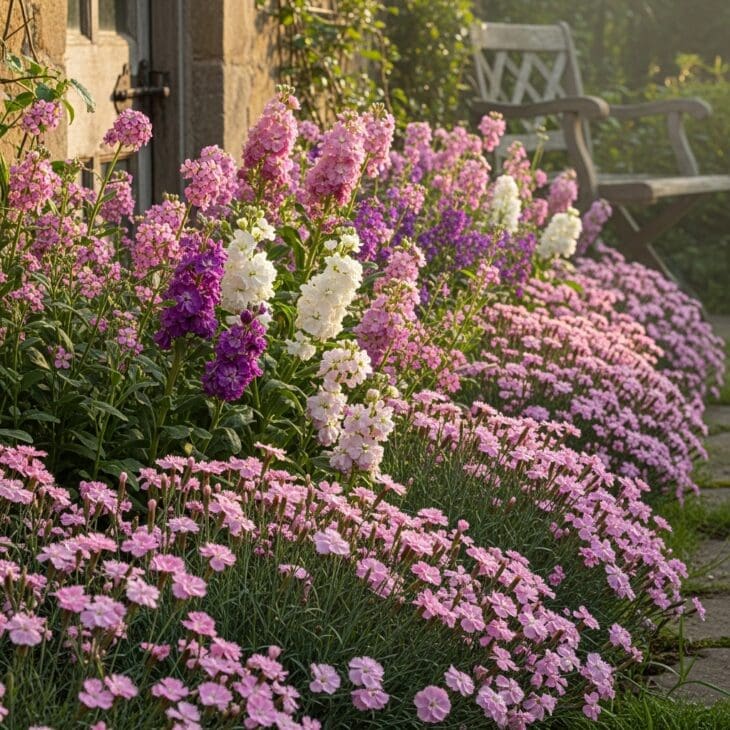 Cottage border of old-fashioned scented flowers