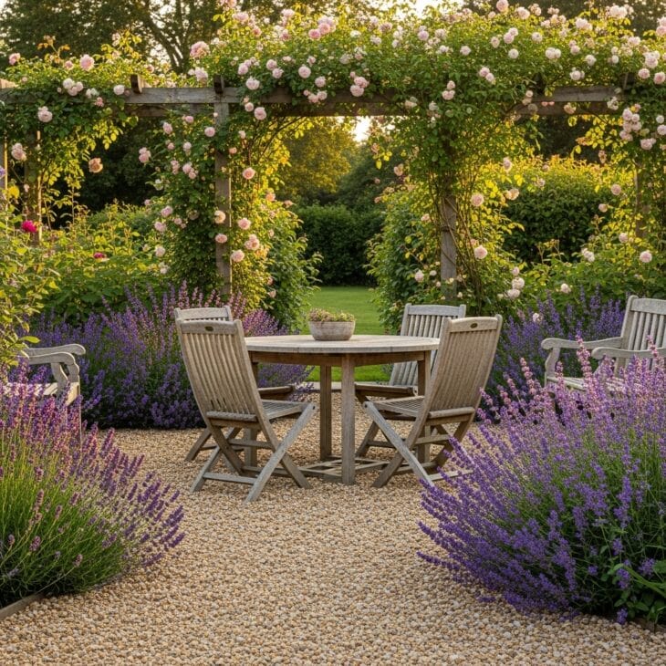 Gravel Seating Area with Cottage Planting