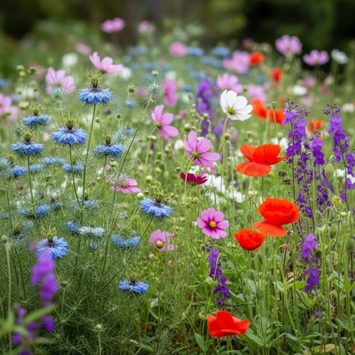 Self-seeding cottage annuals woven through a border