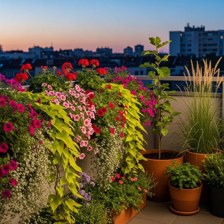 balcony garden with railing planters