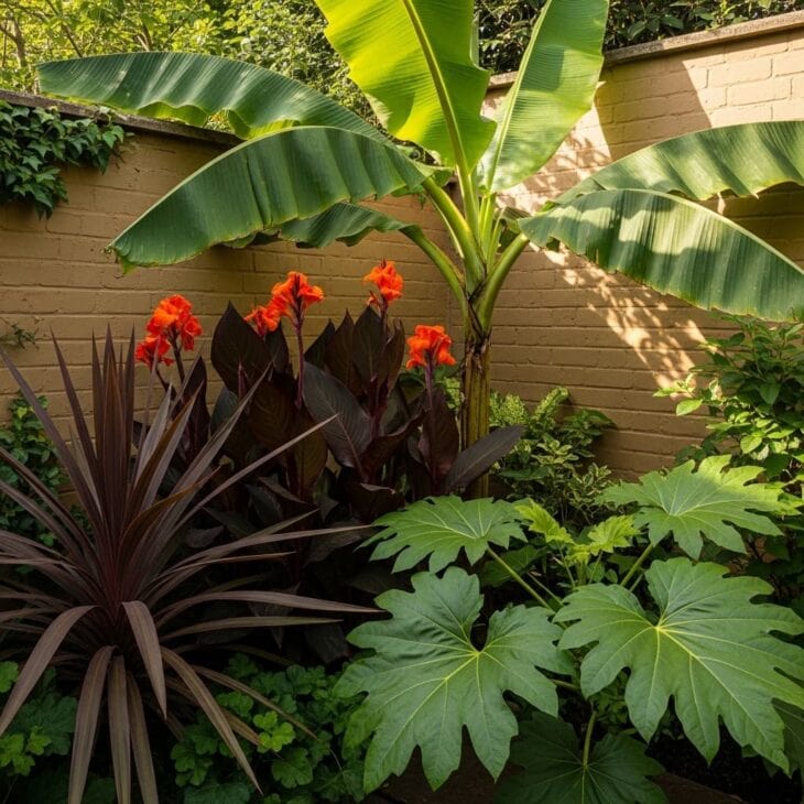 tropical corner in a temperate garden