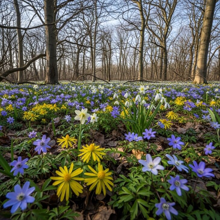 A Spring Bulb Carpet Under Deciduous Trees