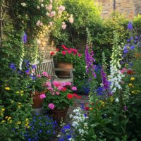 Tiny cottage garden packed with flowers