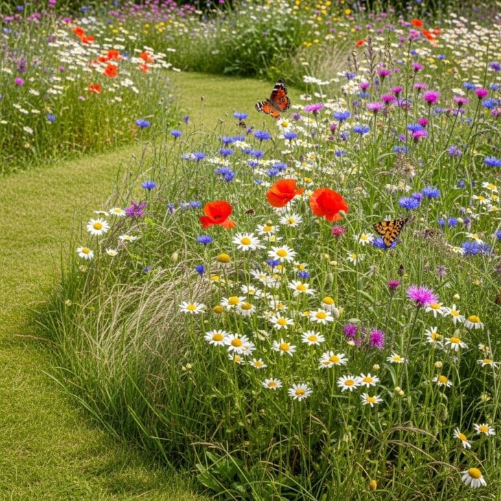 Small wildflower meadow patch with a mown path