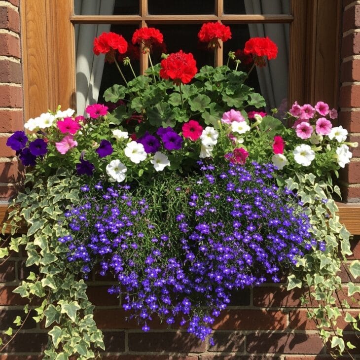 Window box overflowing with flowers beneath a window