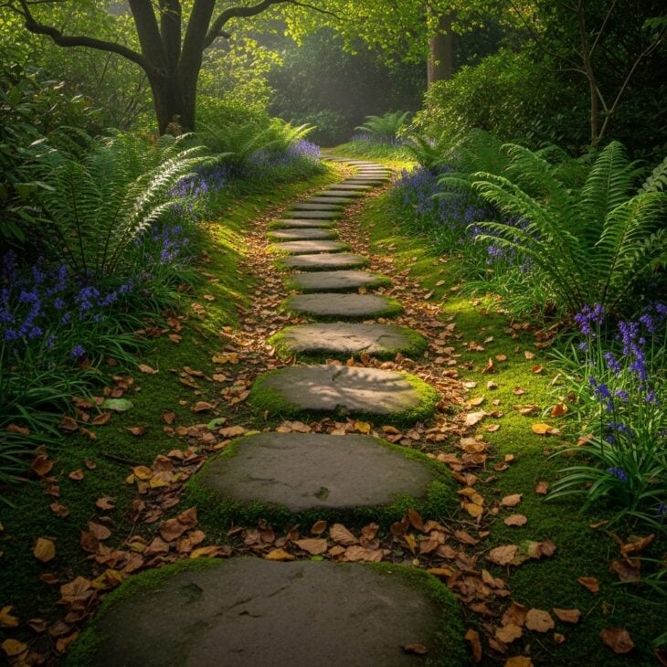 A Woodland Path with Stepping Stones