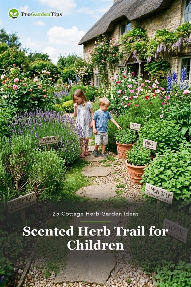 Child-friendly scented herb trail along stepping stones